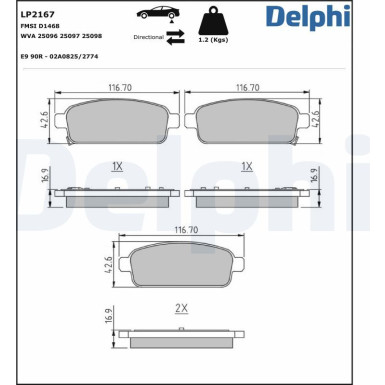 Delphi Bremsbelagsatz, Scheibenbremse LP2167 Delphi Bremsbelagsatz, Scheibenbremse LP2167