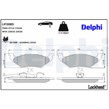 Delphi Bremsbelagsatz, Scheibenbremse LP2085