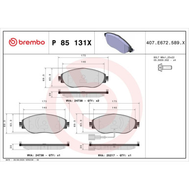 Brembo Bremsbelagsatz, Scheibenbremse XTRA LINE P 85 131X