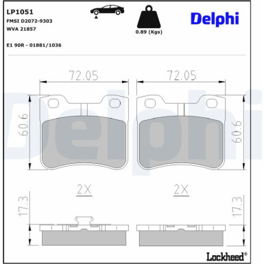 Delphi Bremsbelagsatz, Scheibenbremse LP1051 Delphi Bremsbelagsatz, Scheibenbremse LP1051