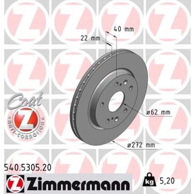 Zimmermann Bremsscheibe Coat Z 540.5305.20 Zimmermann Bremsscheibe Coat Z 540.5305.20
