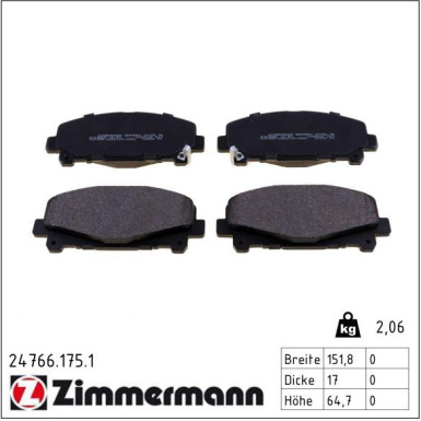 Zimmermann Bremsbelagsatz, Scheibenbremse 24766.175.1