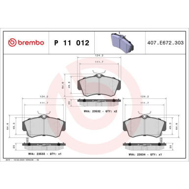 Brembo Bremsbelagsatz, Scheibenbremse PRIME LINE P 11 012 Brembo Bremsbelagsatz, Scheibenbremse PRIME LINE P 11 012