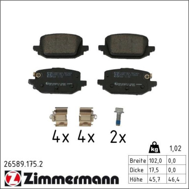 Zimmermann Bremsbelagsatz, Scheibenbremse 26589.175.2
