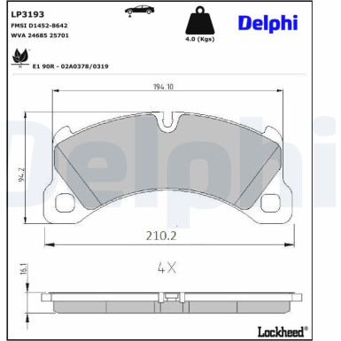 Delphi Bremsbelagsatz, Scheibenbremse LP3193 Delphi Bremsbelagsatz, Scheibenbremse LP3193