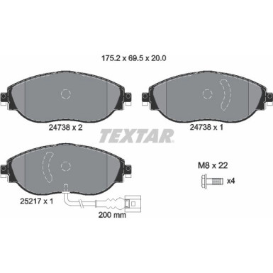 TEXTAR PRO+ 92229805 Bremsscheibe 340mm + Bremsbeläge 2473803 mit integriertem Verschleißwarnkontakt