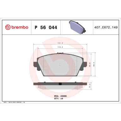 Brembo Bremsbelagsatz, Scheibenbremse PRIME LINE P 56 044 Brembo Bremsbelagsatz, Scheibenbremse PRIME LINE P 56 044
