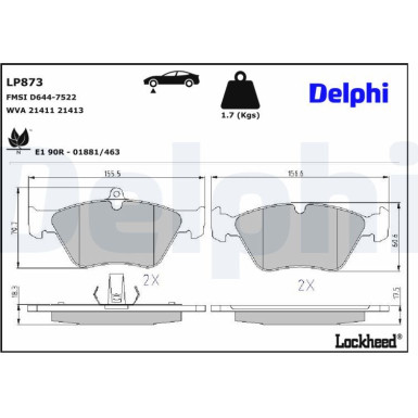 Delphi Bremsbelagsatz, Scheibenbremse LP873