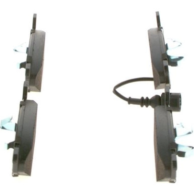 BOSCH 0 986 494 019 Bremsbeläge Low-Metallic, mit integriertem Verschleißsensor, Kolbenclip, Anti-Quietsch-Blech
