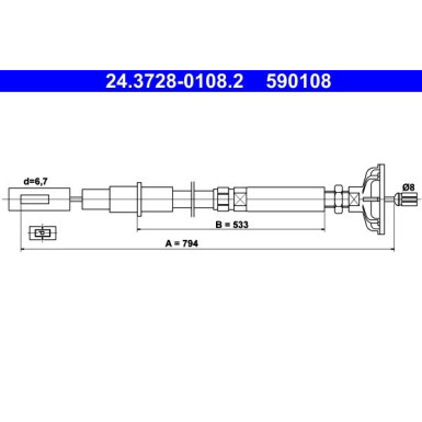 ATE Seilzug, Kupplungsbetätigung 24.3728-0108.2 ATE Seilzug, Kupplungsbetätigung 24.3728-0108.2