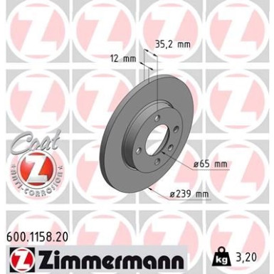 Zimmermann Bremsscheibe Coat Z 600.1158.20 Zimmermann Bremsscheibe Coat Z 600.1158.20
