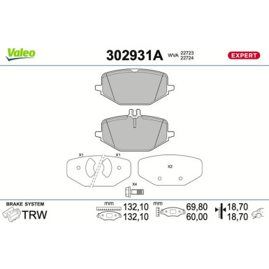 Valeo Bremsbelagsatz, Scheibenbremse EXPERT 302931A Valeo Bremsbelagsatz, Scheibenbremse EXPERT 302931A