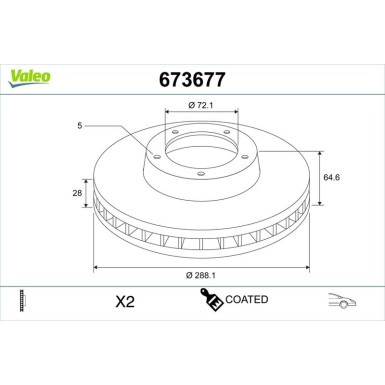 Valeo Bremsscheibe COATED 673677 Valeo Bremsscheibe COATED 673677