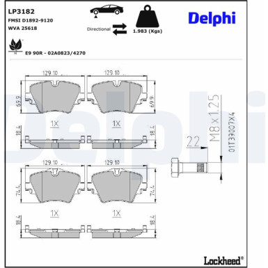 Delphi Bremsbelagsatz, Scheibenbremse LP3182 Delphi Bremsbelagsatz, Scheibenbremse LP3182