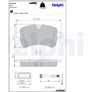 Delphi Bremsbelagsatz, Scheibenbremse LP2040 Delphi Bremsbelagsatz, Scheibenbremse LP2040