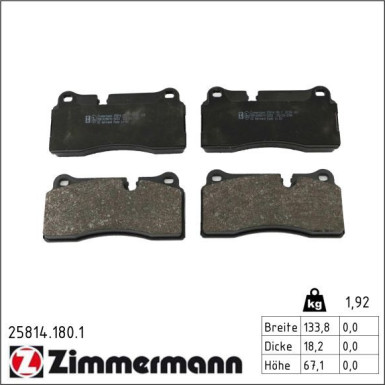 Zimmermann Bremsbelagsatz, Scheibenbremse 25814.180.1