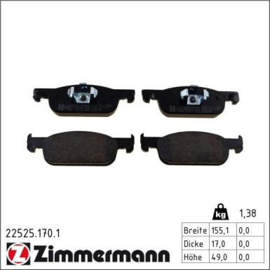 Zimmermann Bremsbelagsatz, Scheibenbremse 22525.170.1