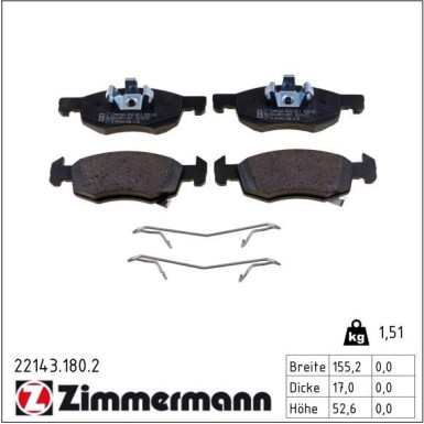 Zimmermann Bremsbelagsatz, Scheibenbremse 22143.180.2 Zimmermann Bremsbelagsatz, Scheibenbremse 22143.180.2