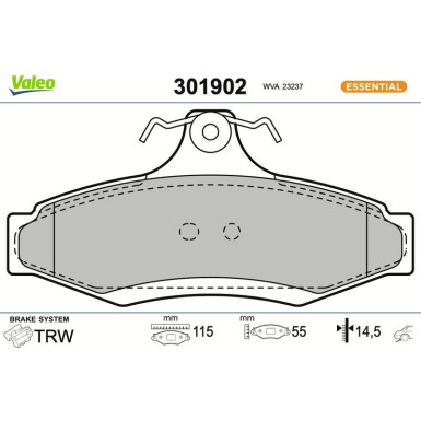 Valeo Bremsbelagsatz, Scheibenbremse ESSENTIAL 301902 Valeo Bremsbelagsatz, Scheibenbremse ESSENTIAL 301902