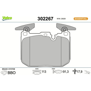 Valeo Bremsbelagsatz, Scheibenbremse ESSENTIAL 302267 Valeo Bremsbelagsatz, Scheibenbremse ESSENTIAL 302267