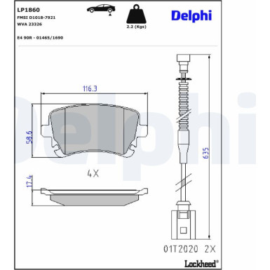 Delphi Bremsbelagsatz, Scheibenbremse LP1860