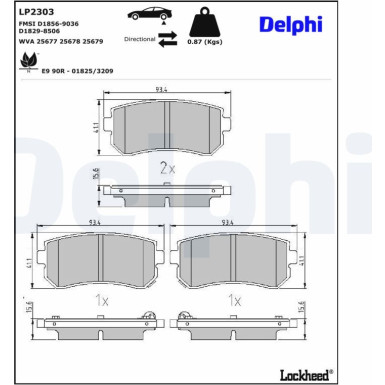 Delphi Bremsbelagsatz, Scheibenbremse LP2303 Delphi Bremsbelagsatz, Scheibenbremse LP2303