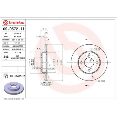 Brembo Bremsscheibe PRIME LINE - UV Coated 09.D572.11 Brembo Bremsscheibe PRIME LINE - UV Coated 09.D572.11