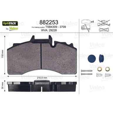 Valeo Bremsbelagsatz, Scheibenbremse OPTIPACK 882253