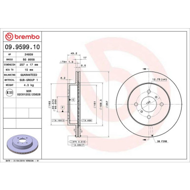 Bremsscheibe 09.9599.10 Bremsscheibe 09.9599.10