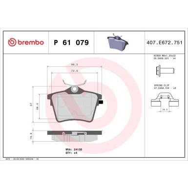 Brembo Bremsbelagsatz, Scheibenbremse PRIME LINE P 61 079 Brembo Bremsbelagsatz, Scheibenbremse PRIME LINE P 61 079