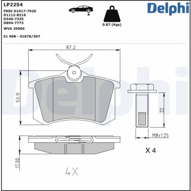 Delphi Bremsbelagsatz, Scheibenbremse LP2254 Delphi Bremsbelagsatz, Scheibenbremse LP2254