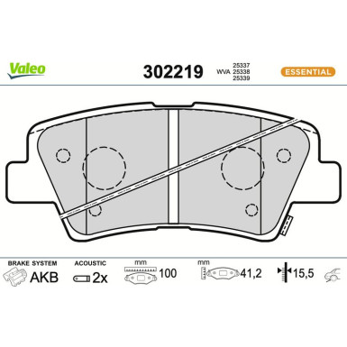 Valeo Bremsbelagsatz, Scheibenbremse ESSENTIAL 302219 Valeo Bremsbelagsatz, Scheibenbremse ESSENTIAL 302219