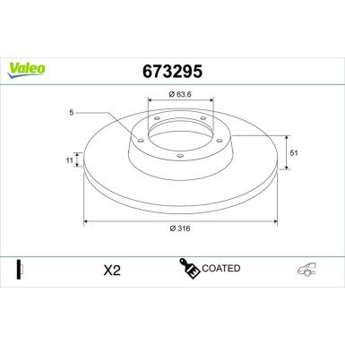 Valeo Bremsscheibe COATED 673295 Valeo Bremsscheibe COATED 673295