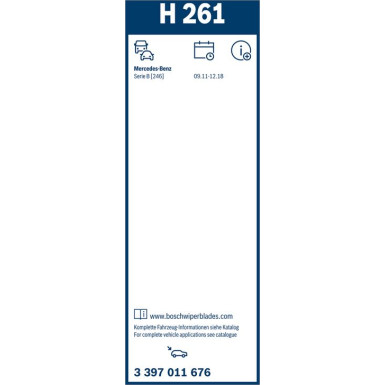 BOSCH H 261 Scheibenwischer Rear 3 397 011 676 BOSCH H 261 Scheibenwischer Rear 3 397 011 676