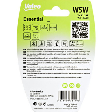 Valeo Glühlampe, Blinkleuchte ESSENTIAL 032116
