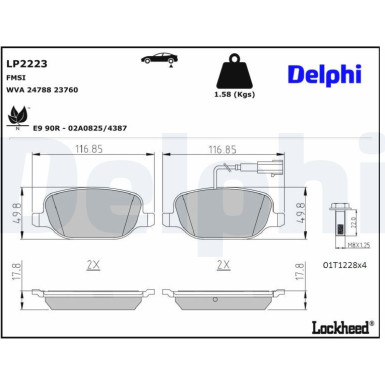 Delphi Bremsbelagsatz, Scheibenbremse LP2223 Delphi Bremsbelagsatz, Scheibenbremse LP2223