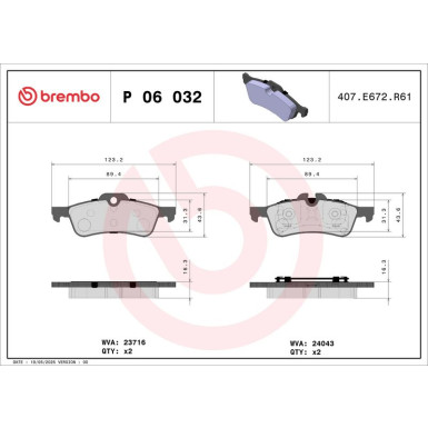 Brembo Bremsbelagsatz, Scheibenbremse PRIME LINE P 06 032 Brembo Bremsbelagsatz, Scheibenbremse PRIME LINE P 06 032