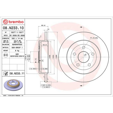 Brembo Bremsscheibe PRIME LINE - UV Coated 08.N233.11