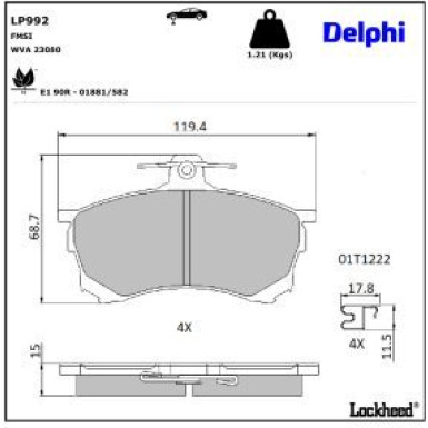 Delphi Bremsbelagsatz, Scheibenbremse LP992