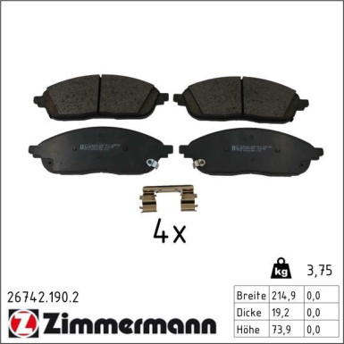 Zimmermann Bremsbelagsatz, Scheibenbremse 26742.190.2