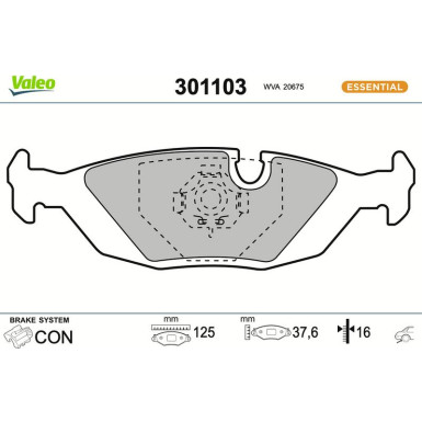 Valeo Bremsbelagsatz, Scheibenbremse ESSENTIAL 301103