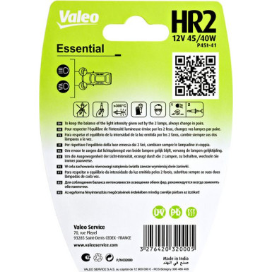 Valeo Glühlampe, Fernscheinwerfer ESSENTIAL 032000