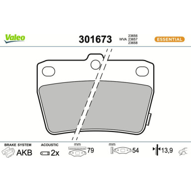 Valeo Bremsbelagsatz, Scheibenbremse ESSENTIAL 301673