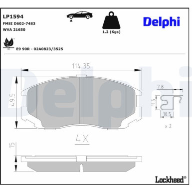 Delphi Bremsbelagsatz, Scheibenbremse LP1594 Delphi Bremsbelagsatz, Scheibenbremse LP1594