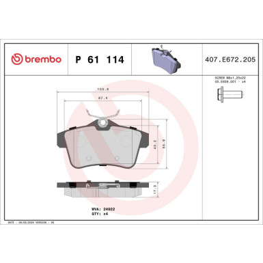 Bremsbelagsatz, Scheibenbremse P 61 114 Bremsbelagsatz, Scheibenbremse P 61 114