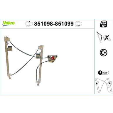 VALEO 851098 Fensterheber für SEAT ALTEA, TOLEDO vorne links, Komfortfunktion, elektrisch, ohne Elektromotor