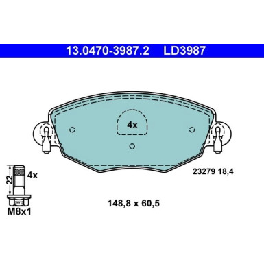Bremsbelagsatz, Scheibenbremse ATE Ceramic 13.0470-3987.2 Bremsbelagsatz, Scheibenbremse ATE Ceramic 13.0470-3987.2