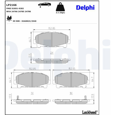 Delphi Bremsbelagsatz, Scheibenbremse LP2166 Delphi Bremsbelagsatz, Scheibenbremse LP2166
