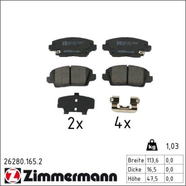 Zimmermann Bremsbelagsatz, Scheibenbremse 26280.165.2