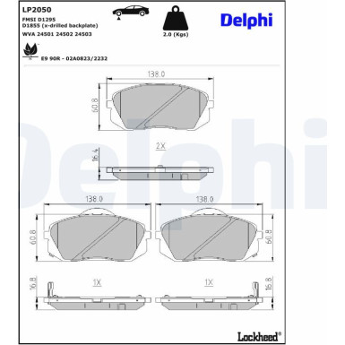 Delphi Bremsbelagsatz, Scheibenbremse LP2050 Delphi Bremsbelagsatz, Scheibenbremse LP2050